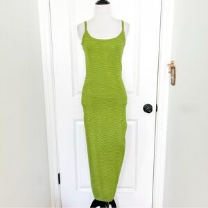 Windsor Green Knit Scoop-Neck Midi Dress with Twist Back Details - Medium